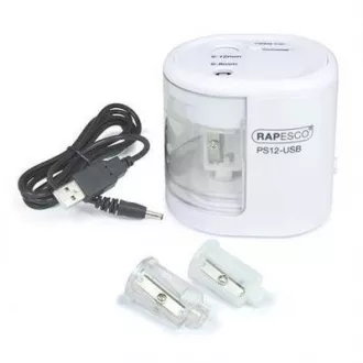Električno šiljilo Rapesco PS12 2 rupe bijeli USB kabel