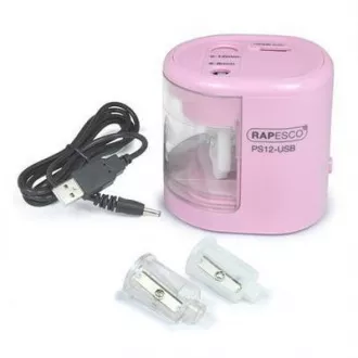Električno šiljilo Rapesco PS12 2 rupe ružičasti USB kabel Električno šiljilo Rapesco PS12 2 rupe ružičasti USB kabel