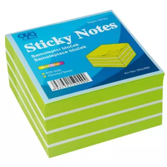 Samoljepljivi blok 75x75mm zeleno-bijeli neon 400 listova Auro