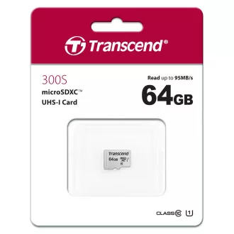 TRANSCEND MicroSDXC kartica 64GB 300S, UHS-I U1 + adapter
