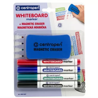 Marker Centropen 8559/4 + spužva za bijele ploče 4 boje cilindrični vrh 2,5 mm Marker Centropen 8559/4 + spužva za bijele ploče 4 boje cilindrični vrh 2,5 mm
