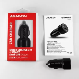 AXAGON PWC-QC5, BRZI i SMART auto punjač, 2x port QC3.0 / AFC / FCP + 5V-2.6A, 31.5W AXAGON PWC-QC5, BRZI i SMART auto punjač, 2x port QC3.0 / AFC / FCP + 5V-2.6A, 31.5W