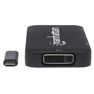 MANHATTAN USB-C 4-u-1 priključna stanica, 1xDP, 1xHDMI, 1xVGA, 1xDVI MANHATTAN USB-C 4-u-1 priključna stanica, 1xDP, 1xHDMI, 1xVGA, 1xDVI