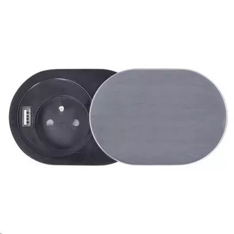 Solight 1x ugradna utičnica + 1x USB s kliznim poklopcem, ovalni poklopac od brušenog aluminija, produžni kabel 1,9m Solight 1x ugradna utičnica + 1x USB s kliznim poklopcem, ovalni poklopac od brušenog aluminija, produžni kabel 1,9m
