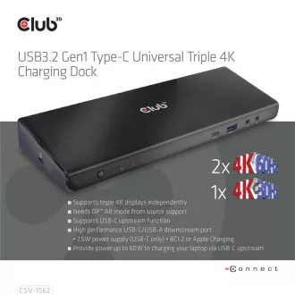 Club3D USB-C priključna stanica 13u1, 2xDP, 3xHDMI, 1xUSB-C, 5xUSB, 1xRJ45, 1x3,5 mm, crna