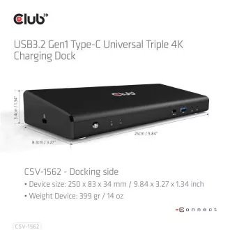 Club3D USB-C priključna stanica 13u1, 2xDP, 3xHDMI, 1xUSB-C, 5xUSB, 1xRJ45, 1x3,5 mm, crna
