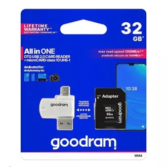 GOODRAM microSDHC kartica 32 GB M1A4 Sve u jednom (R: 100 / W: 10 MB / s), UHS-I Class 10, U1 + Adapter + OTG čitač kartica