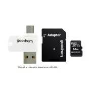 GOODRAM microSDXC kartica 64 GB M1A4 Sve u jednom (R: 100 / W: 10 MB / s), UHS-I Class 10, U1 + Adapter + OTG čitač kartica