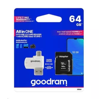 GOODRAM microSDXC kartica 64 GB M1A4 Sve u jednom (R: 100 / W: 10 MB / s), UHS-I Class 10, U1 + Adapter + OTG čitač kartica