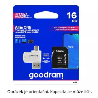 GOODRAM microSDXC kartica 128 GB M1A4 Sve u jednom (R: 100 / W: 10 MB / s), UHS-I Class 10, U1 + Adapter + OTG čitač kartica