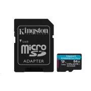 Kingston MicroSDXC kartica 64 GB Canvas Go! Plus, R:170/W:70MB/s, klasa 10, UHS-I, U3, V30, A2 + adapter