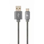 GEMBIRD Kabel USB 2.0 AM na Type-C kabel (AM/CM), 1m, metalik spirala, siva, blister, PREMIUM KVALITETA