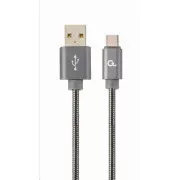 GEMBIRD Kabel USB 2.0 AM na Type-C kabel (AM/CM), 2m, metalik spirala, siva, blister, PREMIUM KVALITETA