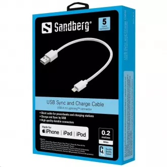 Sandberg podatkovni kabel USB-A -> Lightning, dužina 0,2 m, bijeli