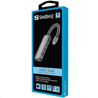 Sandberg priključna stanica USB-C -> HDMI + 3x USB + PD 100W