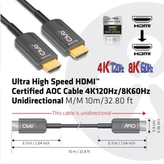 Club3D kabel Ultra brzi HDMI™ certificirani AOC kabel 8K60Hz, 4K120Hz, 10m Club3D kabel Ultra brzi HDMI™ certificirani AOC kabel 8K60Hz, 4K120Hz, 10m