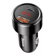 Baseus Magic Series PPS Digital Display Dual Car adapter USB-A QC + USB-C PD 45W, crni