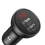Baseus dual USB adapter za automobil sa zaslonom 4, 8A 24W, siva