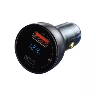 Baseus Particular Digital Display Dual Car adapter USB-A QC + USB-C 65W, siva