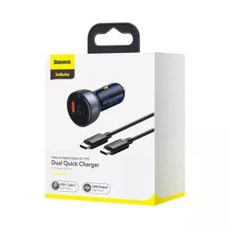 Baseus Particular Digital Display Dual Car adapter USB-A QC + USB-C 65W, siva
