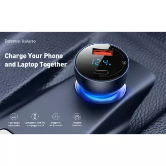 Baseus Particular Digital Display Dual Car adapter USB-A QC + USB-C 65W, siva