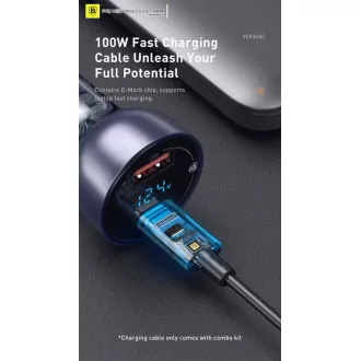Baseus Particular Digital Display Dual Car adapter USB-A QC + USB-C 65W, siva