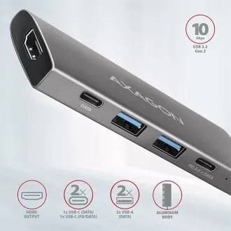 AXAGON HMC-5G2, USB 10Gbps hub, portovi 2x USB-A, 2x USB-C, HDMI 4k/60, PD 100W, USB-C kabel 13cm