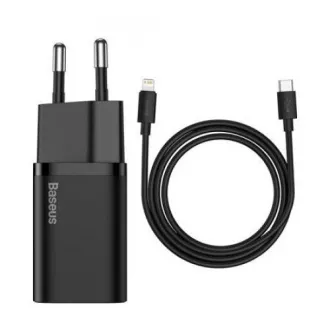 Baseus Super SI set USB-C 20W adaptera i USB-C kabela za Lightning 1m, crni