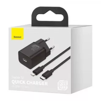 Baseus Super SI set USB-C 20W adaptera i USB-C kabela za Lightning 1m, crni