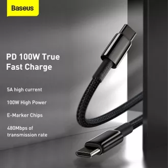 Baseus Tungsten Gold brzo punjenje/podatkovni kabel USB-C na USB-C 100W 1m, crni