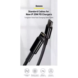 Baseus Tungsten Gold brzo punjenje/podatkovni kabel USB-C na Lightning PD 20W 2m, crni