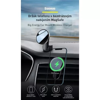 Baseus Big Energy držač s bežičnim punjenjem 15W crni (kompatibilan s Apple iPhone 12 serijom) Baseus Big Energy držač s bežičnim punjenjem 15W crni (kompatibilan s Apple iPhone 12 serijom)
