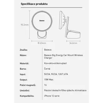 Baseus Big Energy držač s bežičnim punjenjem 15W crni (kompatibilan s Apple iPhone 12 serijom) Baseus Big Energy držač s bežičnim punjenjem 15W crni (kompatibilan s Apple iPhone 12 serijom)