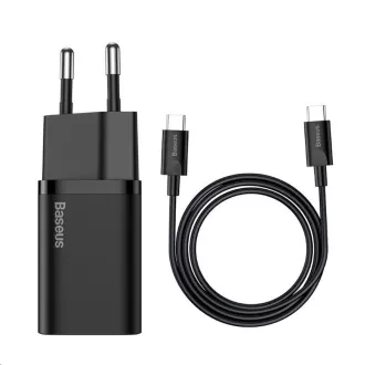 Baseus Super Si brzi punjač 1C 25W EU + kabel Type-C / Type-C 3A 1m crni