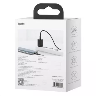 Baseus Super Si brzi punjač 1C 25W EU + kabel Type-C / Type-C 3A 1m crni