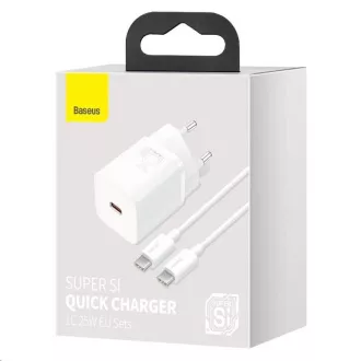 Baseus Super Si brzi punjač 1C 25W EU + kabel Type-C / Type-C 3A 1m bijeli