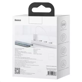 Baseus Super Si brzi punjač 1C 25W EU + kabel Type-C / Type-C 3A 1m bijeli