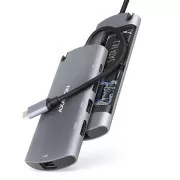 AXAGON HMC-6M2, USB 3.2 Gen 1 hub, portovi 2x USB-A, HDMI, RJ-45 GLAN, SATA M.2 utor, PD 100W, kabel USB-C 18cm