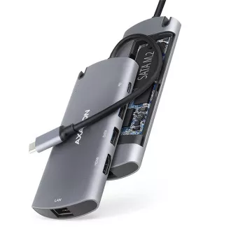 AXAGON HMC-6M2, USB 3.2 Gen 1 hub, portovi 2x USB-A, HDMI, RJ-45 GLAN, SATA M.2 utor, PD 100W, kabel USB-C 18cm AXAGON HMC-6M2, USB 3.2 Gen 1 hub, portovi 2x USB-A, HDMI, RJ-45 GLAN, SATA M.2 utor, PD 100W, kabel USB-C 18cm
