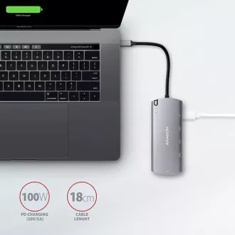 AXAGON HMC-6M2, USB 3.2 Gen 1 hub, portovi 2x USB-A, HDMI, RJ-45 GLAN, SATA M.2 utor, PD 100W, kabel USB-C 18cm AXAGON HMC-6M2, USB 3.2 Gen 1 hub, portovi 2x USB-A, HDMI, RJ-45 GLAN, SATA M.2 utor, PD 100W, kabel USB-C 18cm