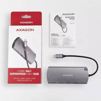 AXAGON HMC-6M2, USB 3.2 Gen 1 hub, portovi 2x USB-A, HDMI, RJ-45 GLAN, SATA M.2 utor, PD 100W, kabel USB-C 18cm AXAGON HMC-6M2, USB 3.2 Gen 1 hub, portovi 2x USB-A, HDMI, RJ-45 GLAN, SATA M.2 utor, PD 100W, kabel USB-C 18cm