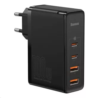 Baseus GaN2 za adapter za brzo punjenje 2x Type-C + 2x USB-A 100W crni