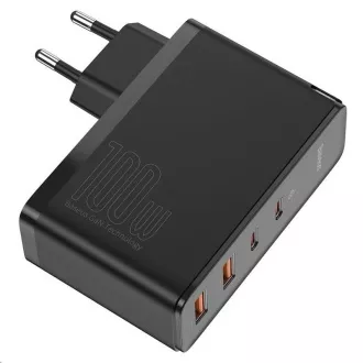 Baseus GaN2 za adapter za brzo punjenje 2x Type-C + 2x USB-A 100W crni