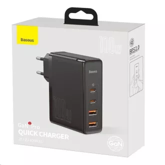 Baseus GaN2 za adapter za brzo punjenje 2x Type-C + 2x USB-A 100W crni
