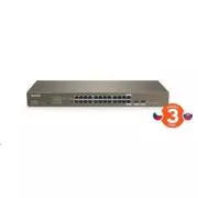 Tenda TEG1024F - 22-port Gigabit Ethernet Switch + 2x Combo SFP/RJ45, 10/100/1000 Mbps, Fanless, Rackmount, Kov - Raspakiran