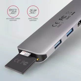 AXAGON HMC-5, USB 3.2 Gen 1 hub, portovi 2x USB-A, HDMI, SD / microSD utor, PD 100W, kabel USB-C 20cm