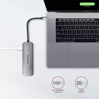 AXAGON HMC-5, USB 3.2 Gen 1 hub, portovi 2x USB-A, HDMI, SD / microSD utor, PD 100W, kabel USB-C 20cm