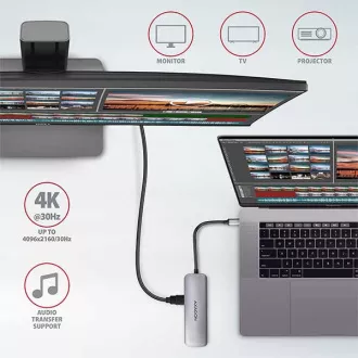 AXAGON HMC-5, USB 3.2 Gen 1 hub, portovi 2x USB-A, HDMI, SD / microSD utor, PD 100W, kabel USB-C 20cm