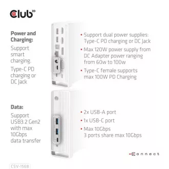 Club3D USB-C priključna stanica 12v1, 1xDP, 2xHDMI, 1xVGA, 2xUSB-C, 4xUSB, 1xRJ45, 1x3,5 mm, siva