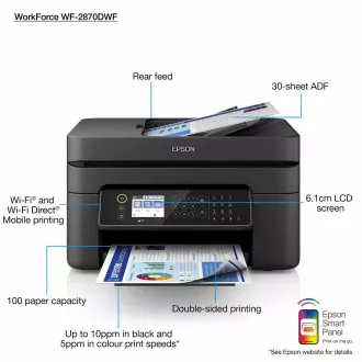EPSON WorkForce WF-2870 inkjet pisač, A4, 5760x1440 dpi, 33 ppm, USB, WiFi, LAN, LCD
